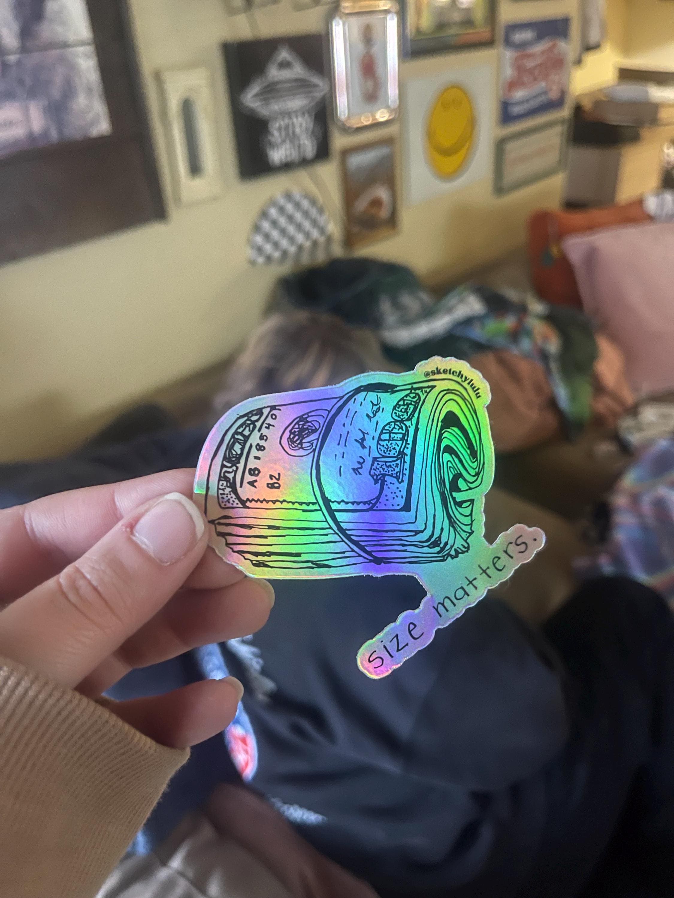 3in x 3in Size Matters Benjamin 100 Dollar Bill Holographic Money Sticker