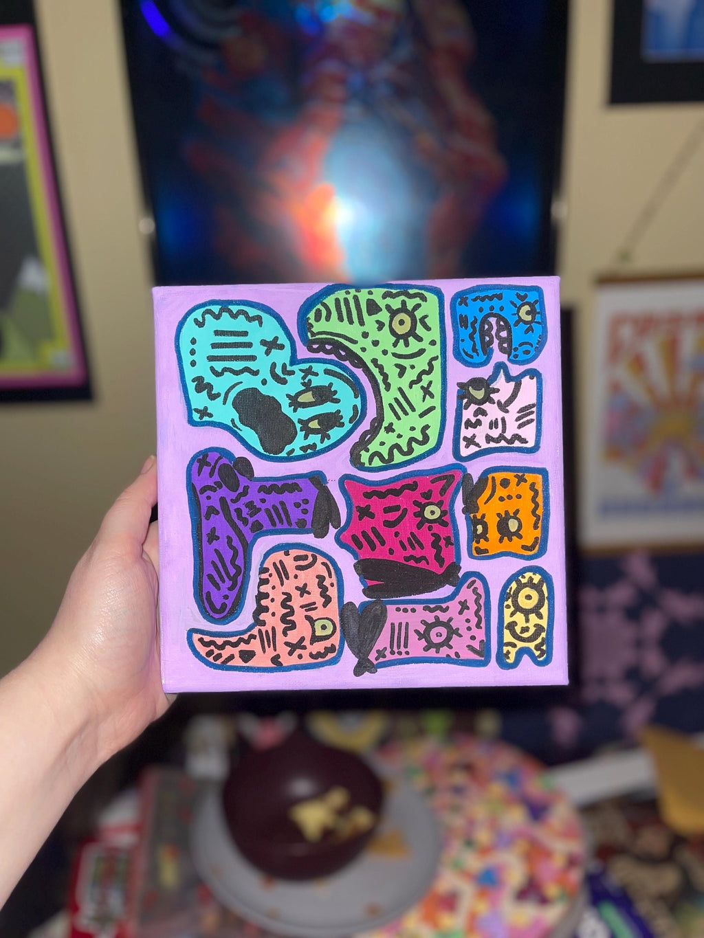 Gang’s All Here! Acrylic Canvas Painting Vibrant Funky Art