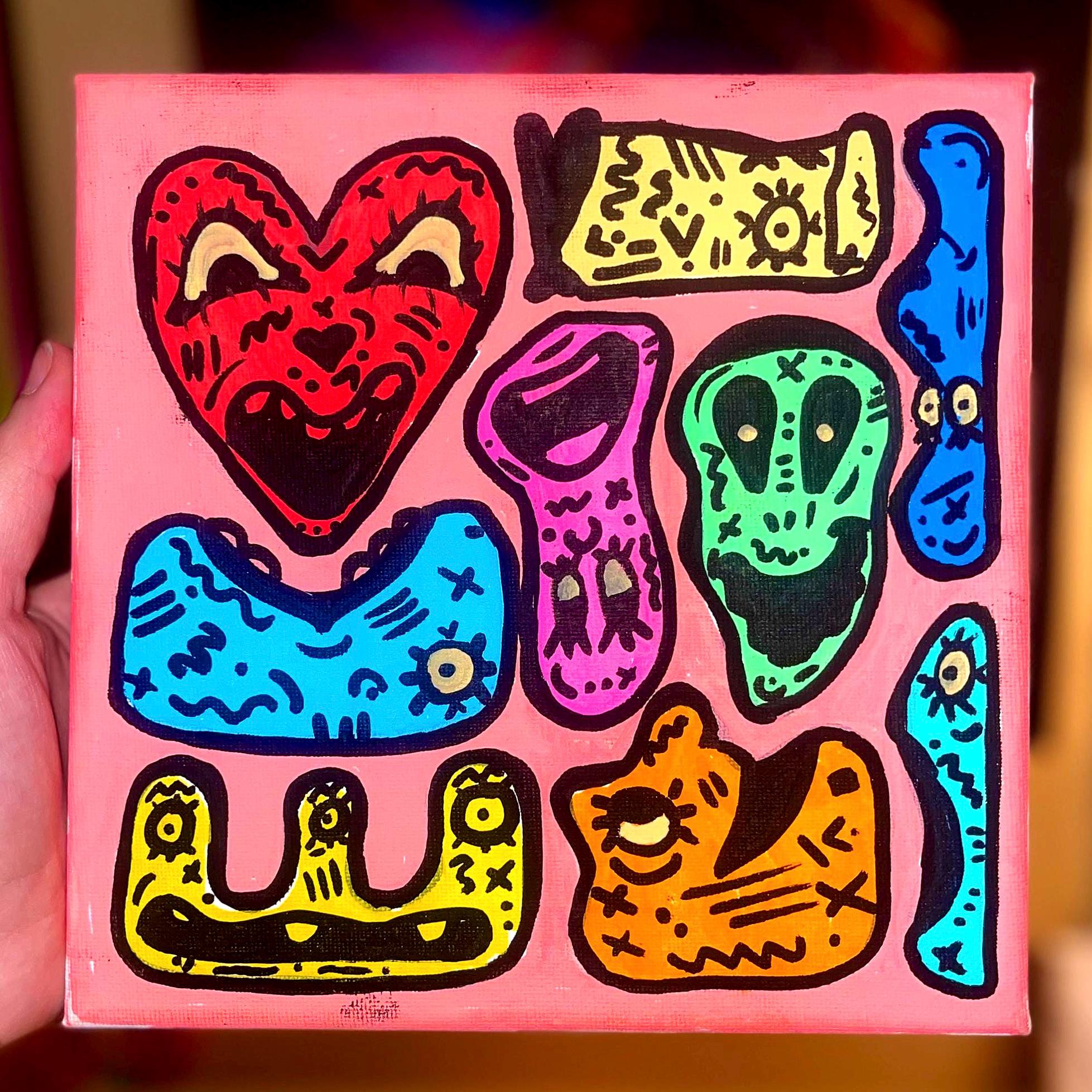 Gang’s All Here! Acrylic Canvas Painting Vibrant Funky Art (Orange)