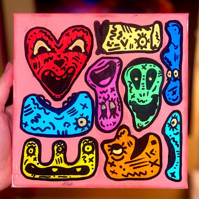 Gang’s All Here! Acrylic Canvas Painting Vibrant Funky Art (Orange)