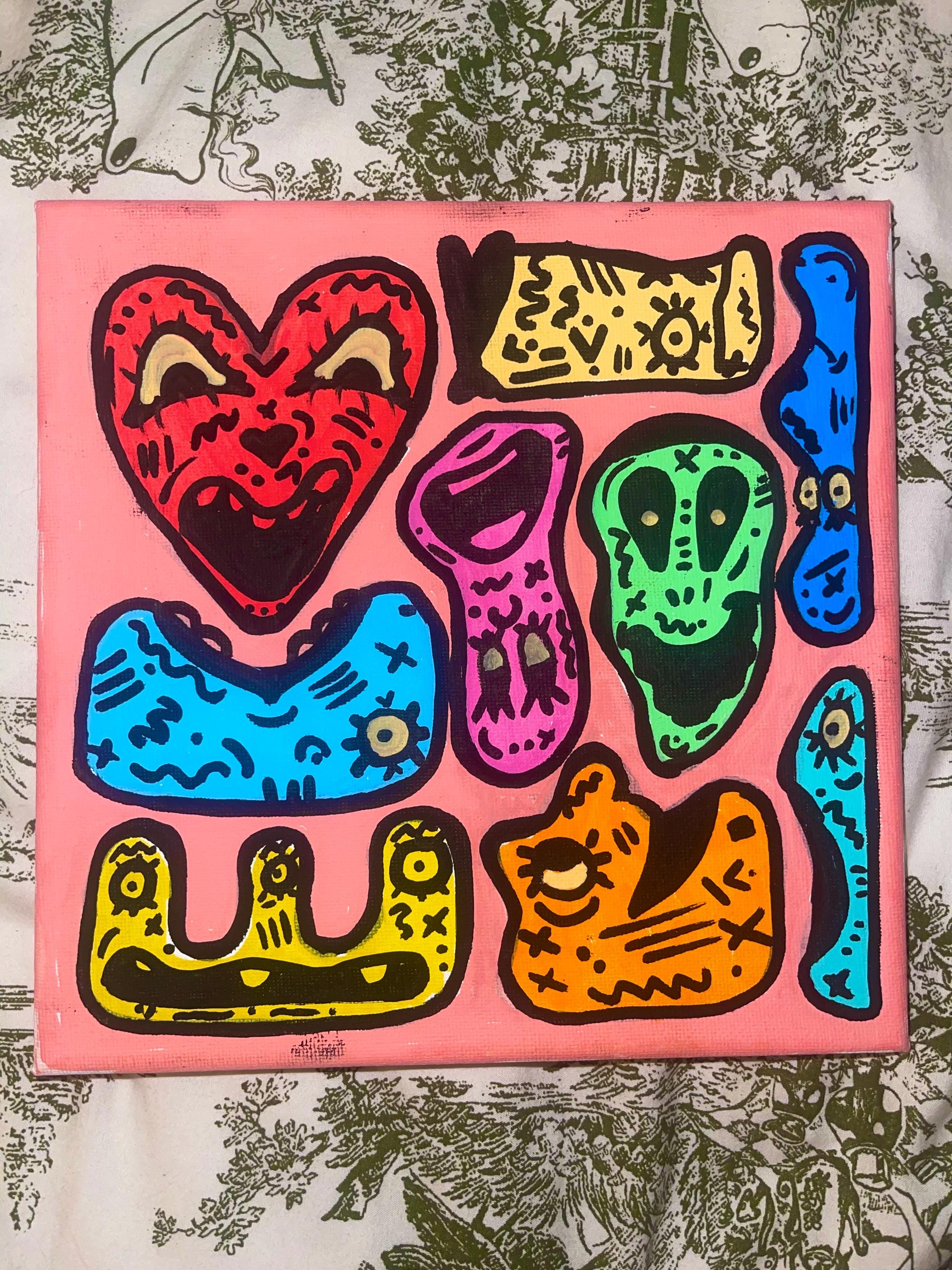 Gang’s All Here! Acrylic Canvas Painting Vibrant Funky Art (Orange)