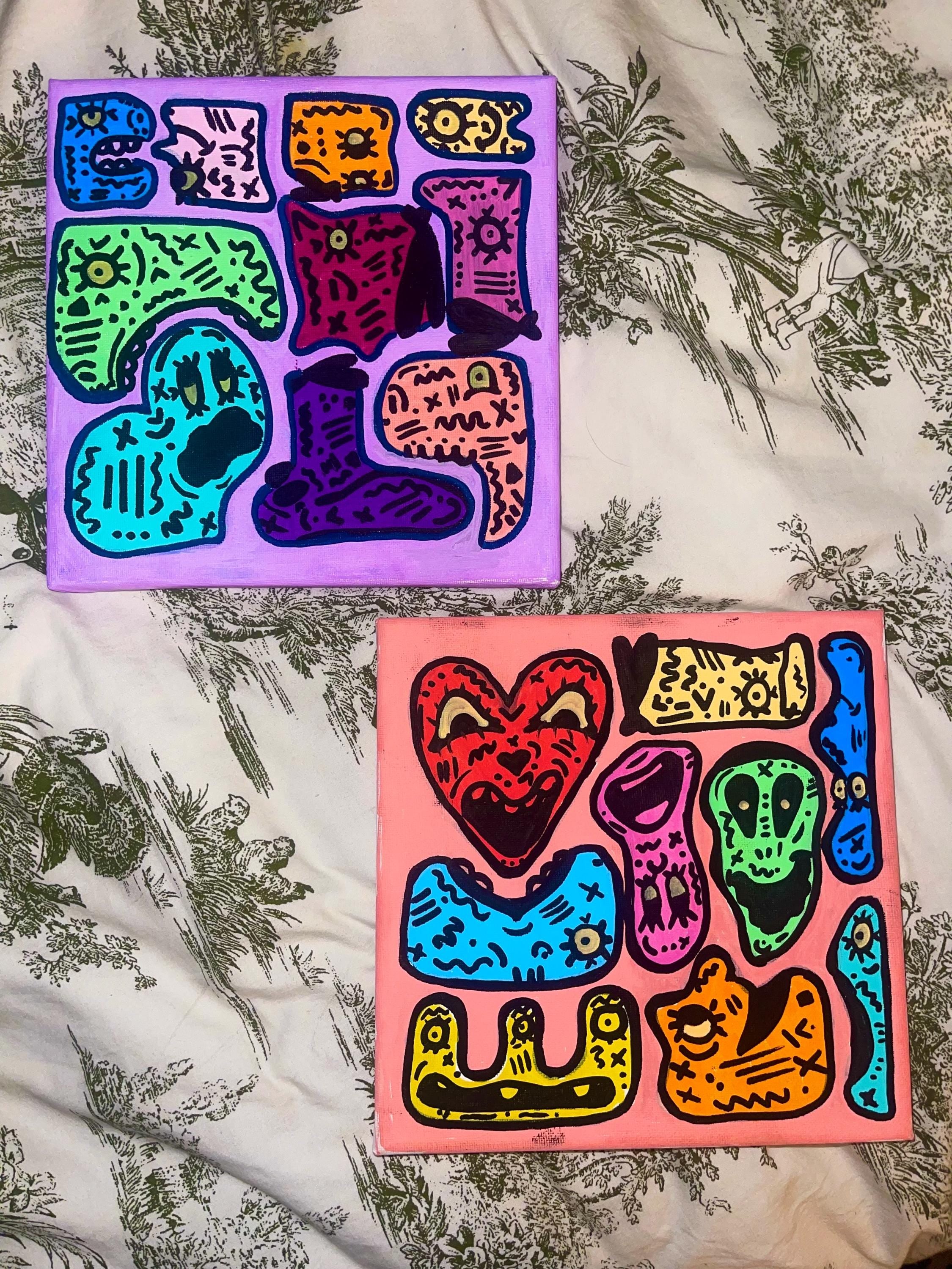 Gang’s All Here! Acrylic Canvas Painting Vibrant Funky Art (Orange)