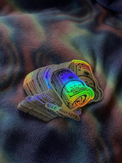 3in x 3in Size Matters Benjamin 100 Dollar Bill Holographic Money Sticker